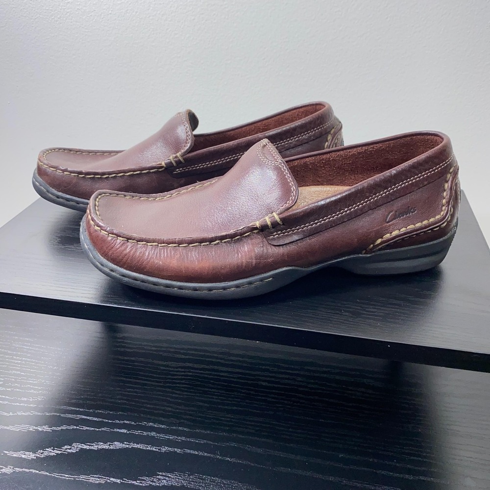 Clarks Shoes Mens Size 8 Brown Leather Slip On Loafer Comfort Driving Casual